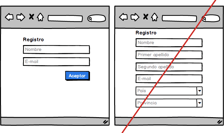 Ilustración del tip 4 de usabilidad: reduce el número de campos de los formularios